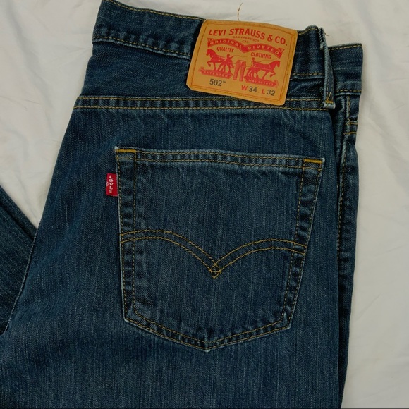 Levi Strauss 502 Dark Wash Taper Straight Leg Jeans 100% Cotton 34x29 Actual - Picture 5 of 15